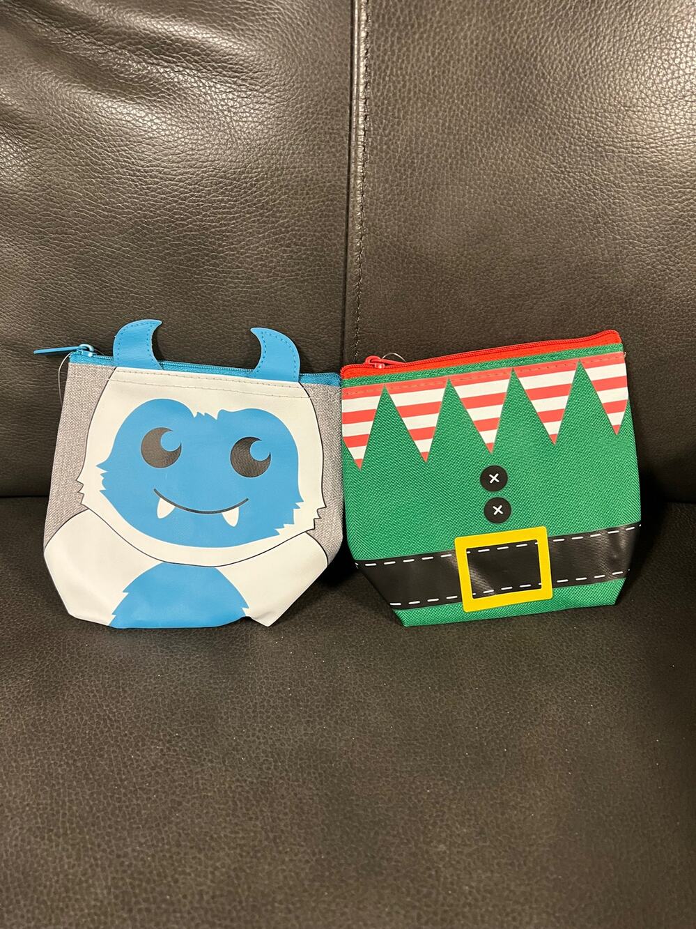 Thirty One Set of 2 Cool Zipper Snackers Snow Monster and Elf Suit